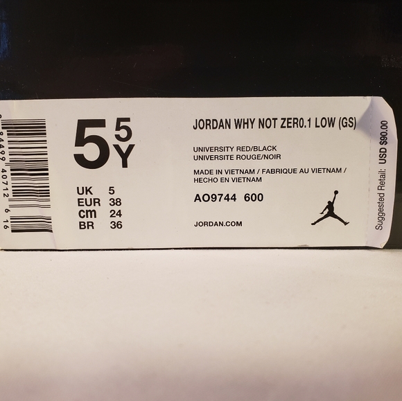 Nike Jordan Westbrook Why Not Zero Shoes, Sz 5.5Y - Picture 9 of 10